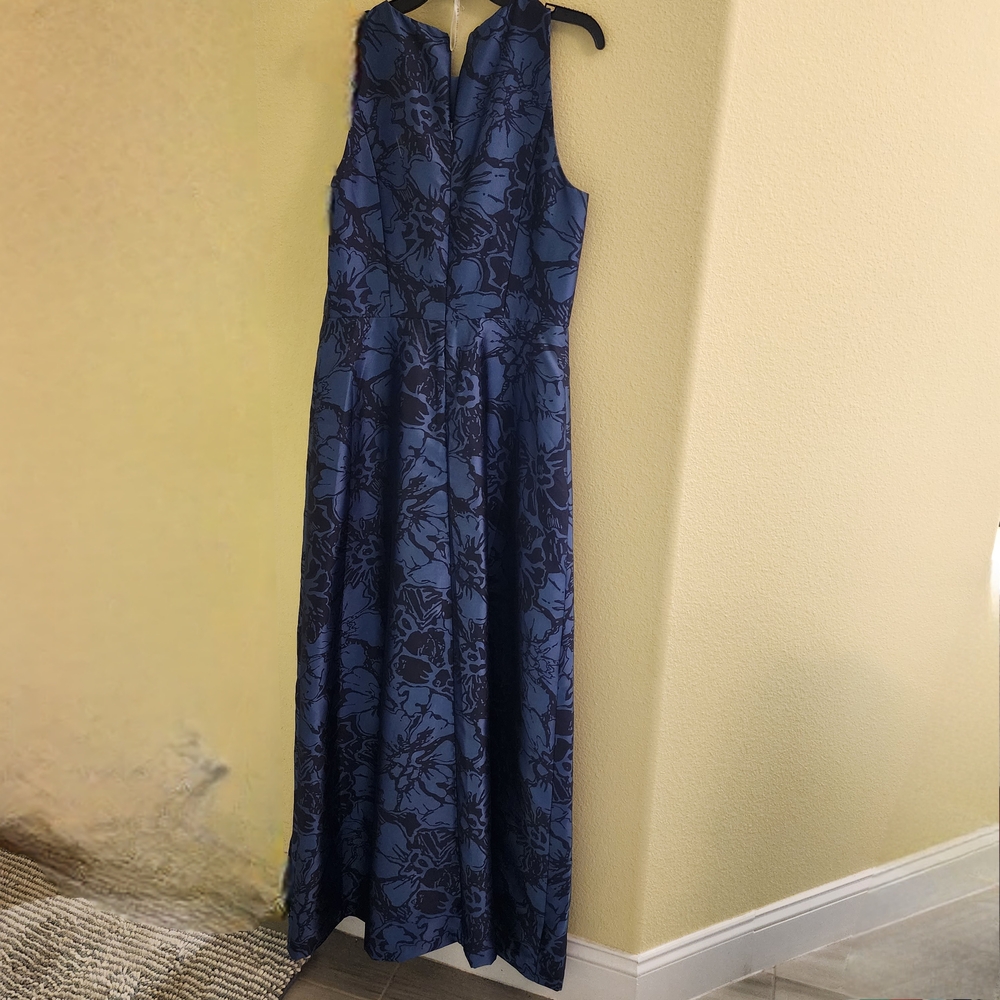 Kay Unger Elegant Blue Floral Maxi Jumpsuit